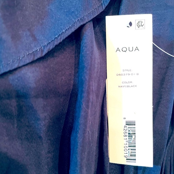 NWT (XS) Aqua popover lace inset halter long midi maxi navy black open shoulder - Picture 9 of 11